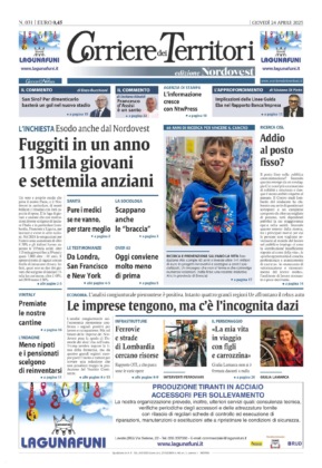La prima pagina del Corriere dei Territori di questa settimana