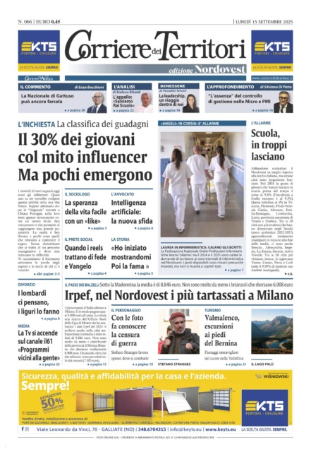 La prima pagina del Corriere dei Territori nelle edicole del Nordovest