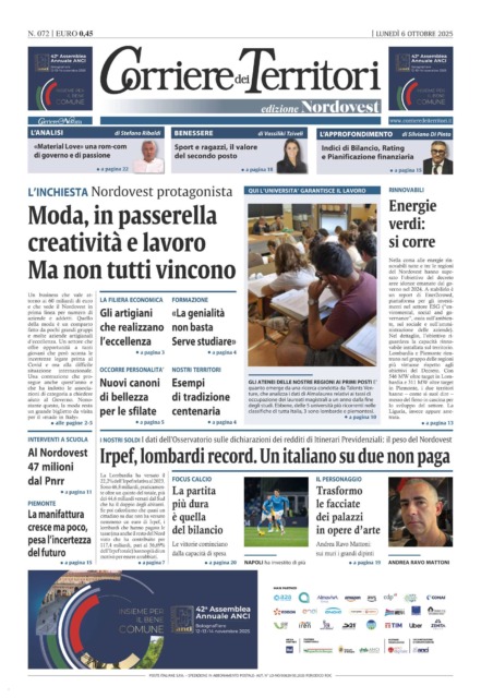 La prima pagina del nuovo Corriere dei Territori
