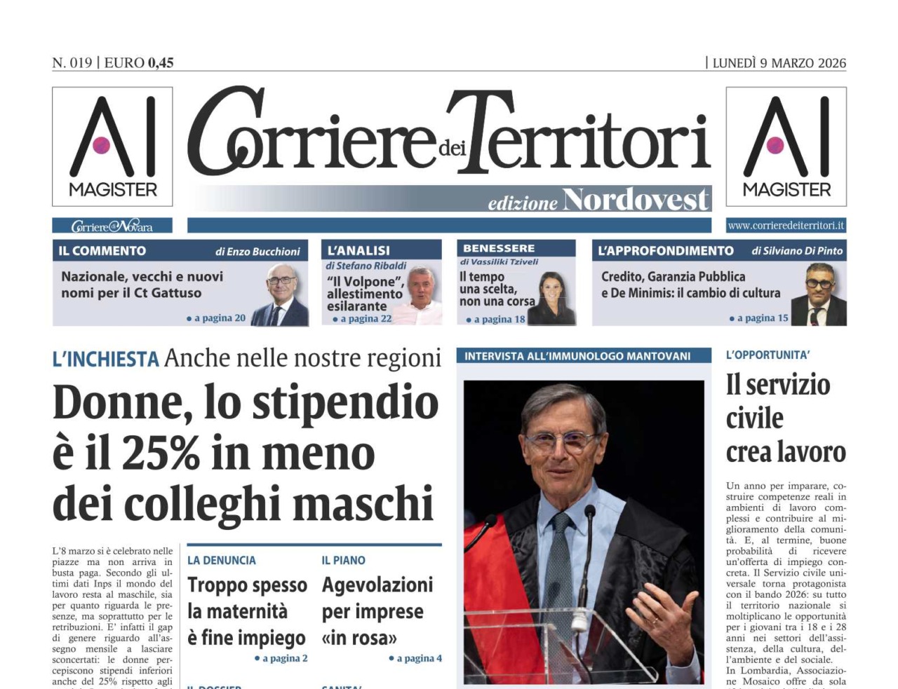 Parità di genere? Gli stipendi delle donne sono più bassi del 25%. L’inchiesta sul  Corriere dei Territori