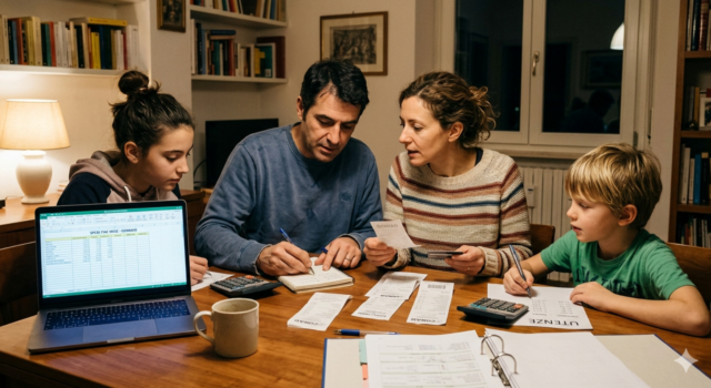 famiglia che fa i conti (foto creata con AI)