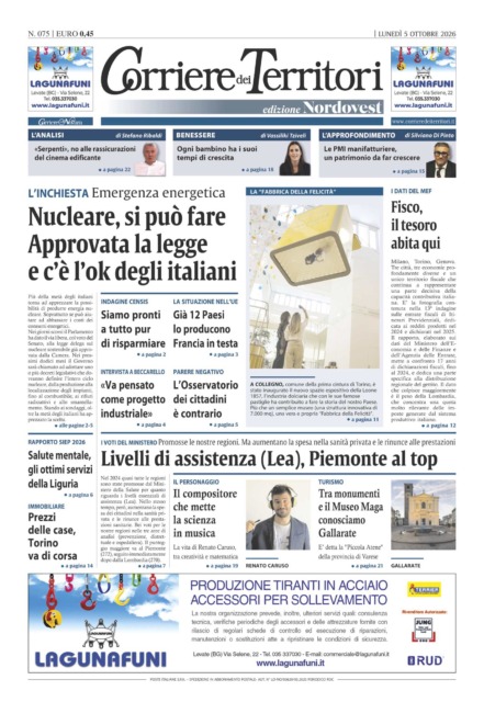 La prima pagina del nuovo Corriere dei Territori