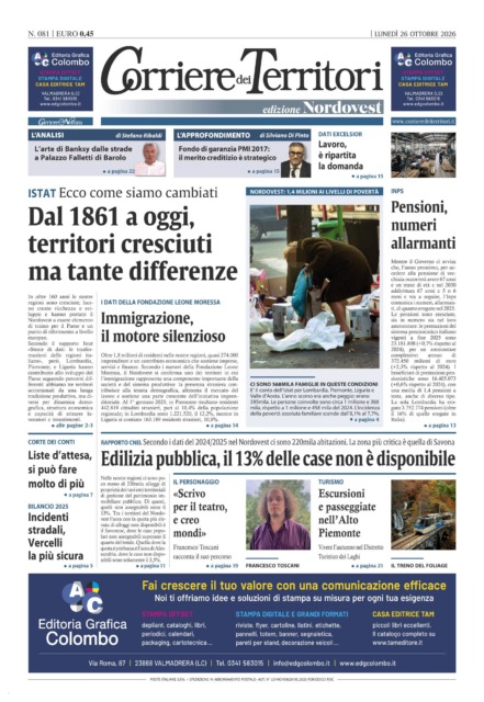 La prima pagina del nuovo Corriere dei Territori